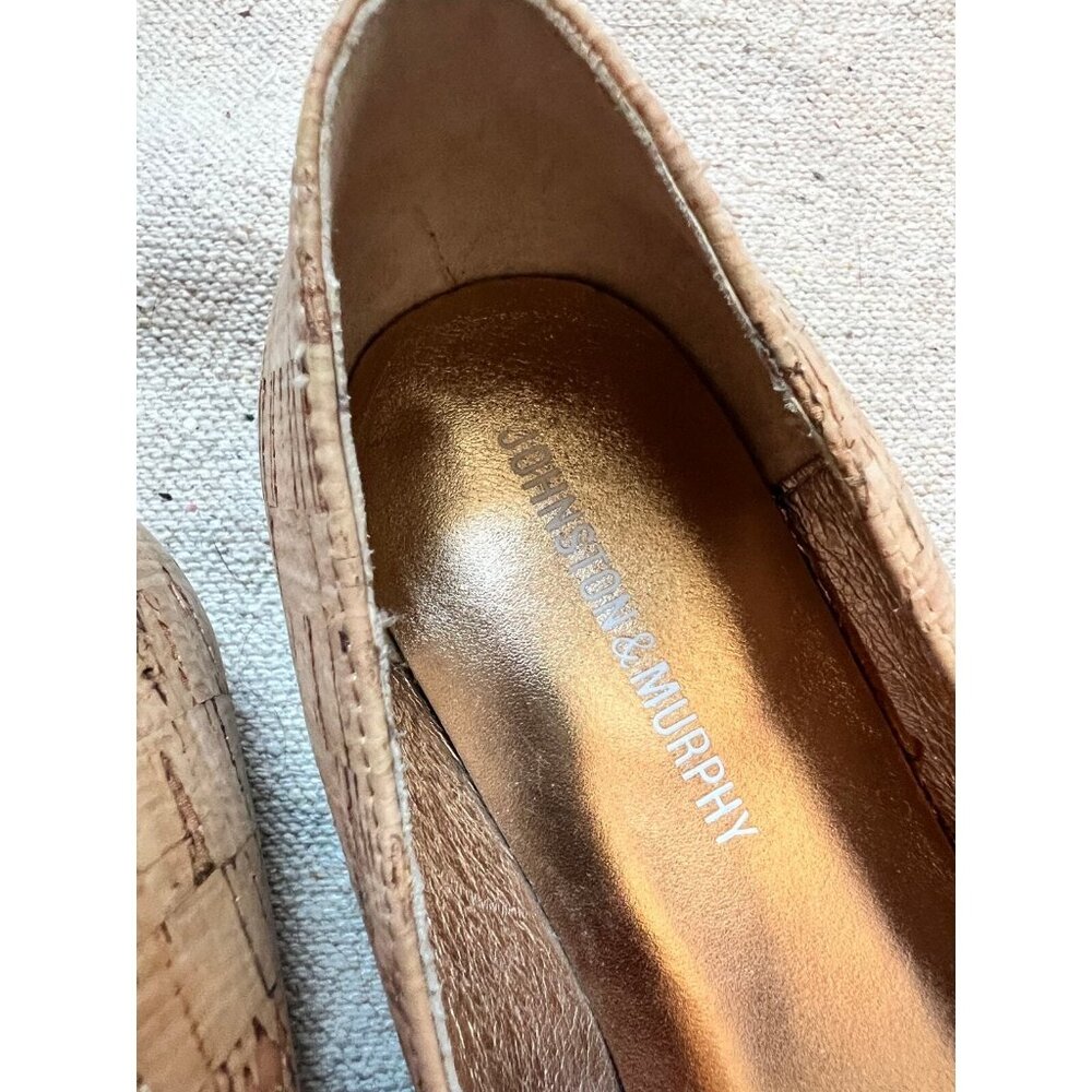 Johnston & Murphy Women's 7 Tan Cork And Gold Ballet Flats Shoes Girlycore Prep - Picture 6 of 7